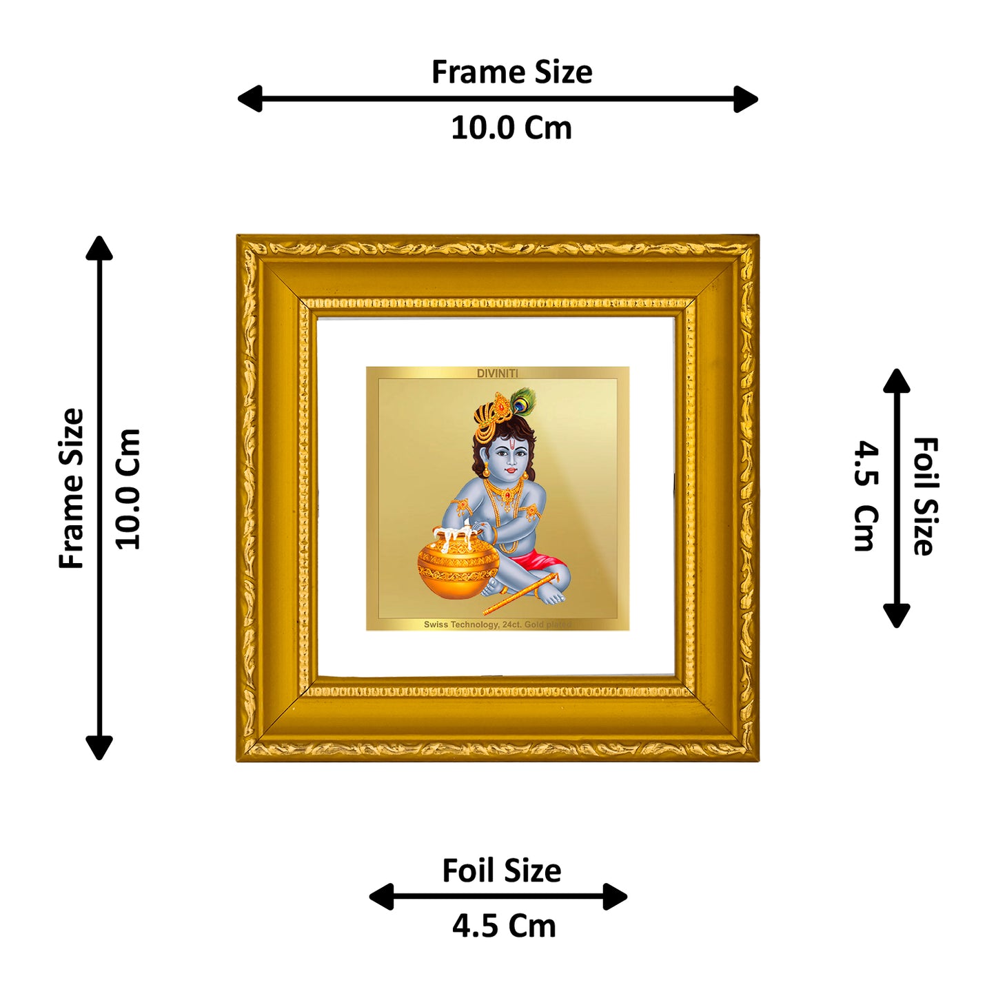 DIVINITI 24K Gold Plated Foil Bal Gopal Traditional Wall Photo Frame Idol for Home Decor, Puja Room, Workshop, Table Top, Premium Gifts|DG101S1A (10x10 CM)