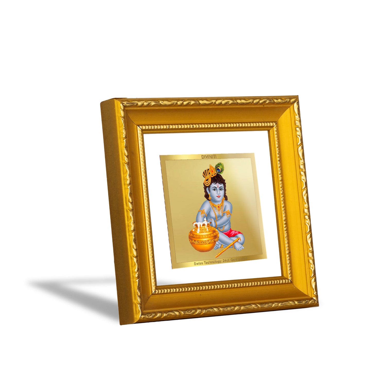 DIVINITI 24K Gold Plated Foil Bal Gopal Traditional Wall Photo Frame Idol for Home Decor, Puja Room, Workshop, Table Top, Premium Gifts|DG101S1A (10x10 CM)