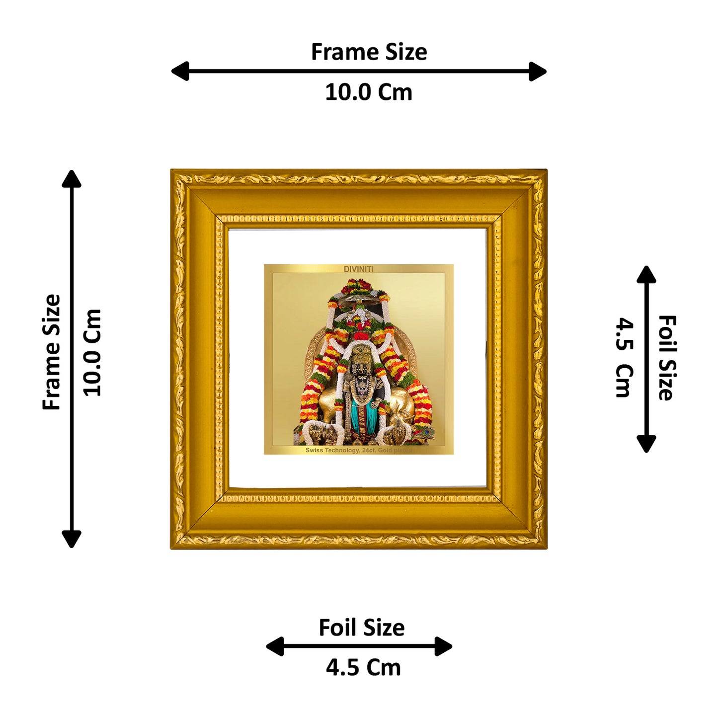 DIVINITI 24K Gold Plated Foil Lord Krishna Exquisite Photo Frame Idol for Wall Hanging, Home Decor, Workshop, Luxurious Gifts|DG101S1A (10x10 CM)
