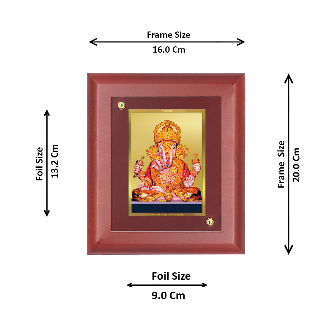 Diviniti 24K Gold Plated Foil Dagadu Ganesha Photo Frame Home & Office Decor, Tabletop, Puja Room, Workshop, Gift Items | MDFS2 (20x16 CM)