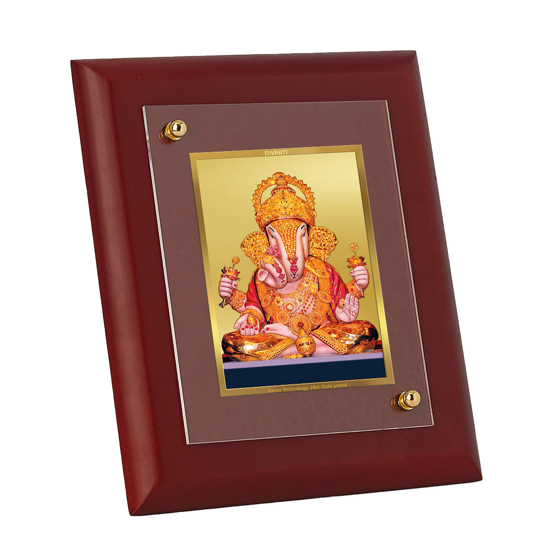 Diviniti 24K Gold Plated Foil Dagadu Ganesha Photo Frame Home & Office Decor, Tabletop, Puja Room, Workshop, Gift Items | MDFS2 (20x16 CM)