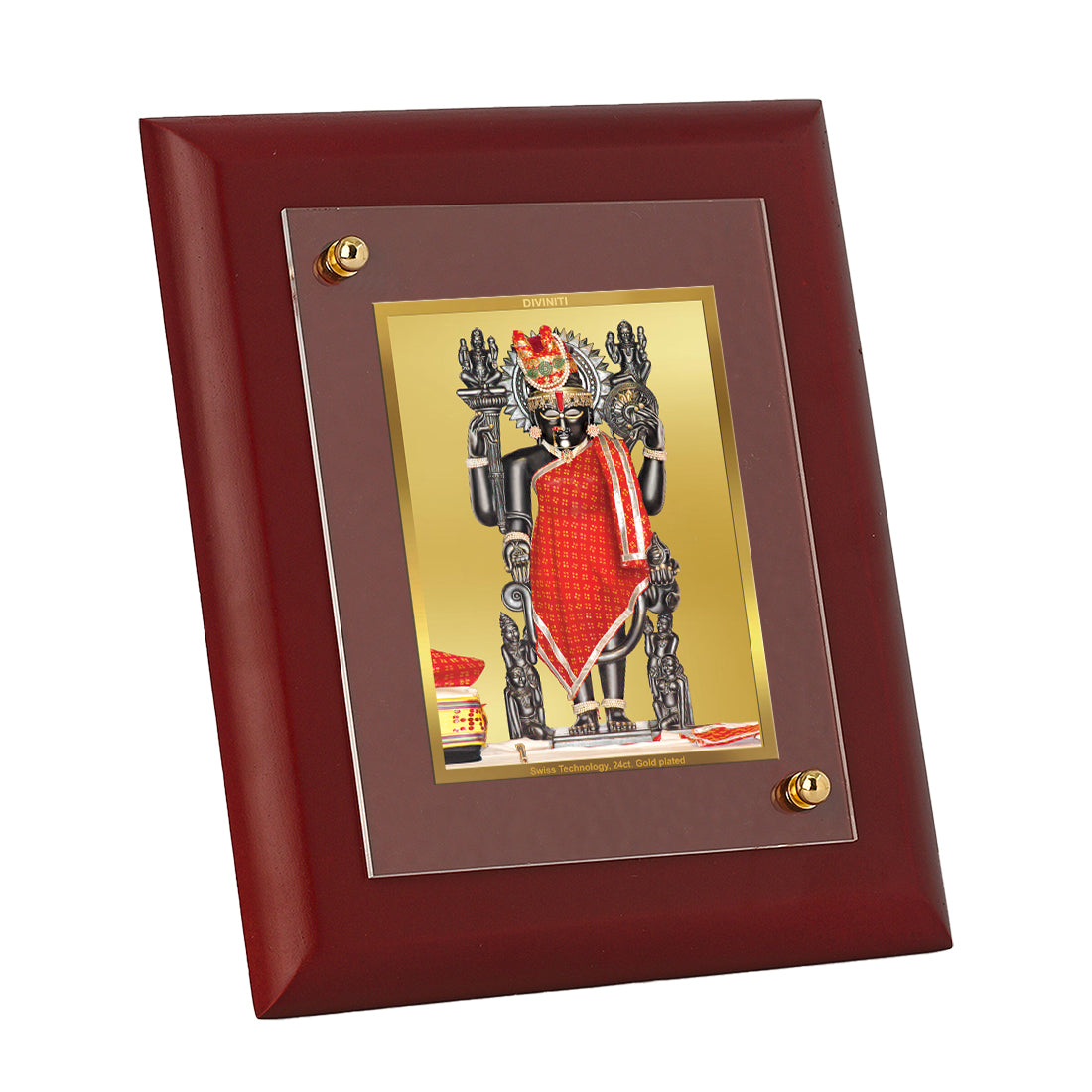 Diviniti 24K Gold Plated Foil Dwarkadhish Photo Frame Home & Office Decor, Tabletop, Puja Room, Workshop, Gift Items | MDFS2 (20x16 CM)