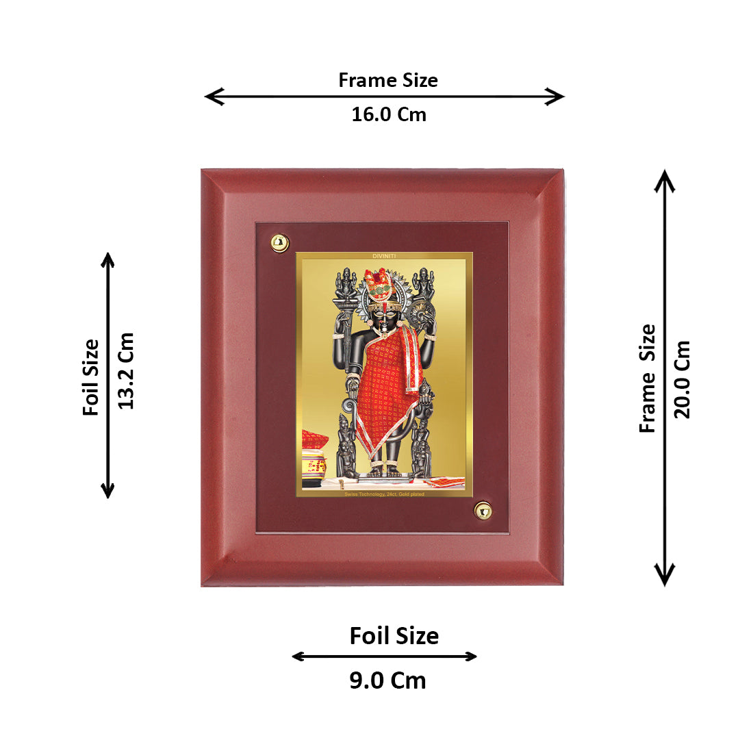 Diviniti 24K Gold Plated Foil Dwarkadhish Photo Frame Home & Office Decor, Tabletop, Puja Room, Workshop, Gift Items | MDFS2 (20x16 CM)