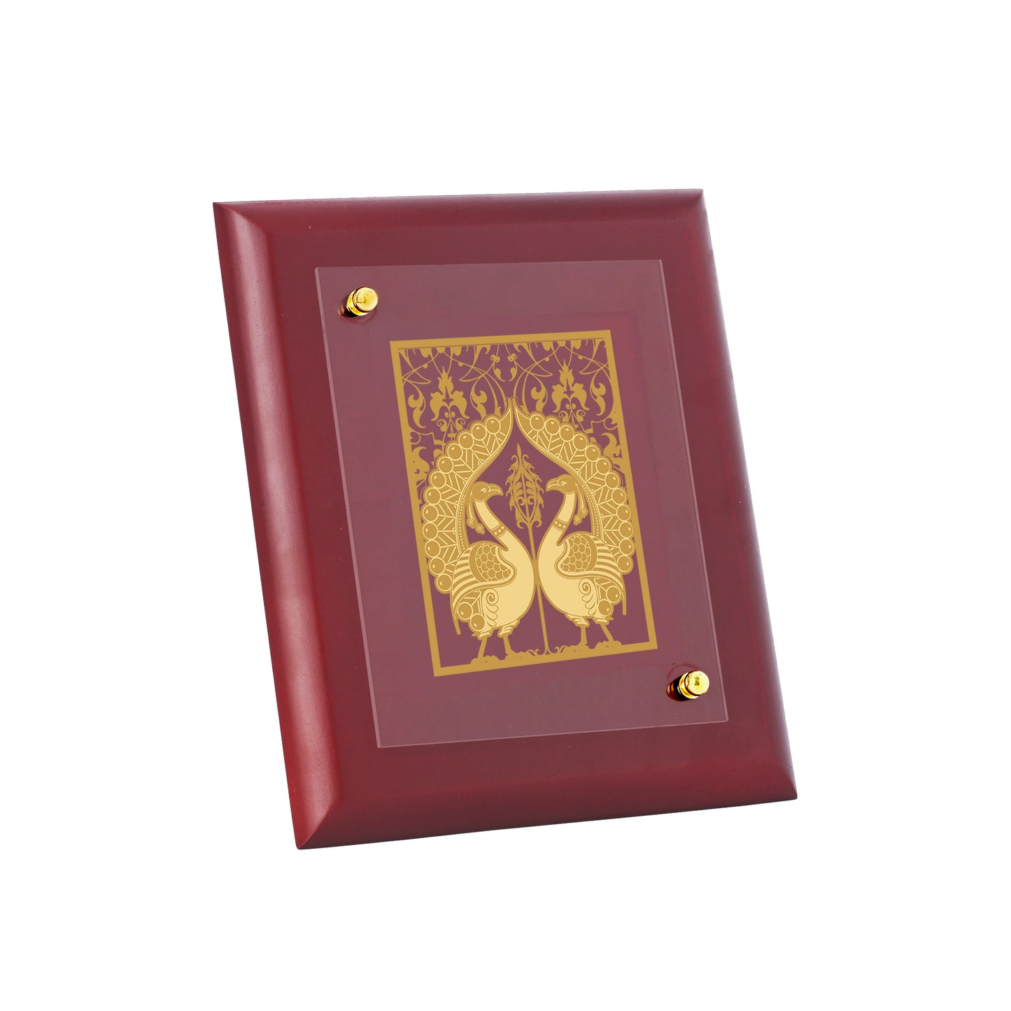 DIVINITI 24K Gold Plated Foil Peacock Couple Photo Frame Idol for Workshop, Home Wall Decor, Table Top, Gift|MDF Size 1 (16.7x14.2 CM)