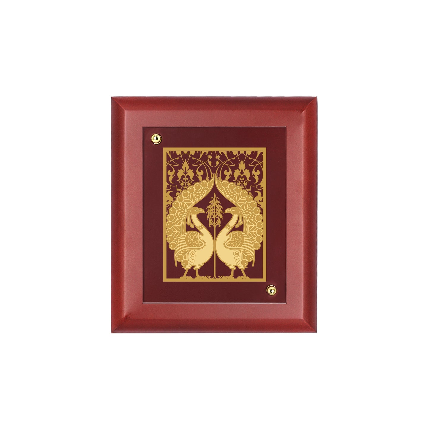 DIVINITI 24K Gold Plated Foil Peacock Couple Photo Frame Idol for Workshop, Home Wall Decor, Table Top, Gift|MDF Size 1 (16.7x14.2 CM)