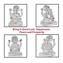 Load image into Gallery viewer, Diviniti 999 Silver Plated Sculpture of Lord Ganesha Figurine Religious Idol for Pooja, Gift  (7.4 CM X 5.3 CM X 10.5 CM)
