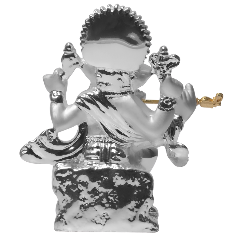 DIVINITI 999 Silver Plated Lord Ganesha With Flute Statue Idol For Home Decor Showpiece, Office, Prosperity, Luxury Gift (3.4x8.5 CM)