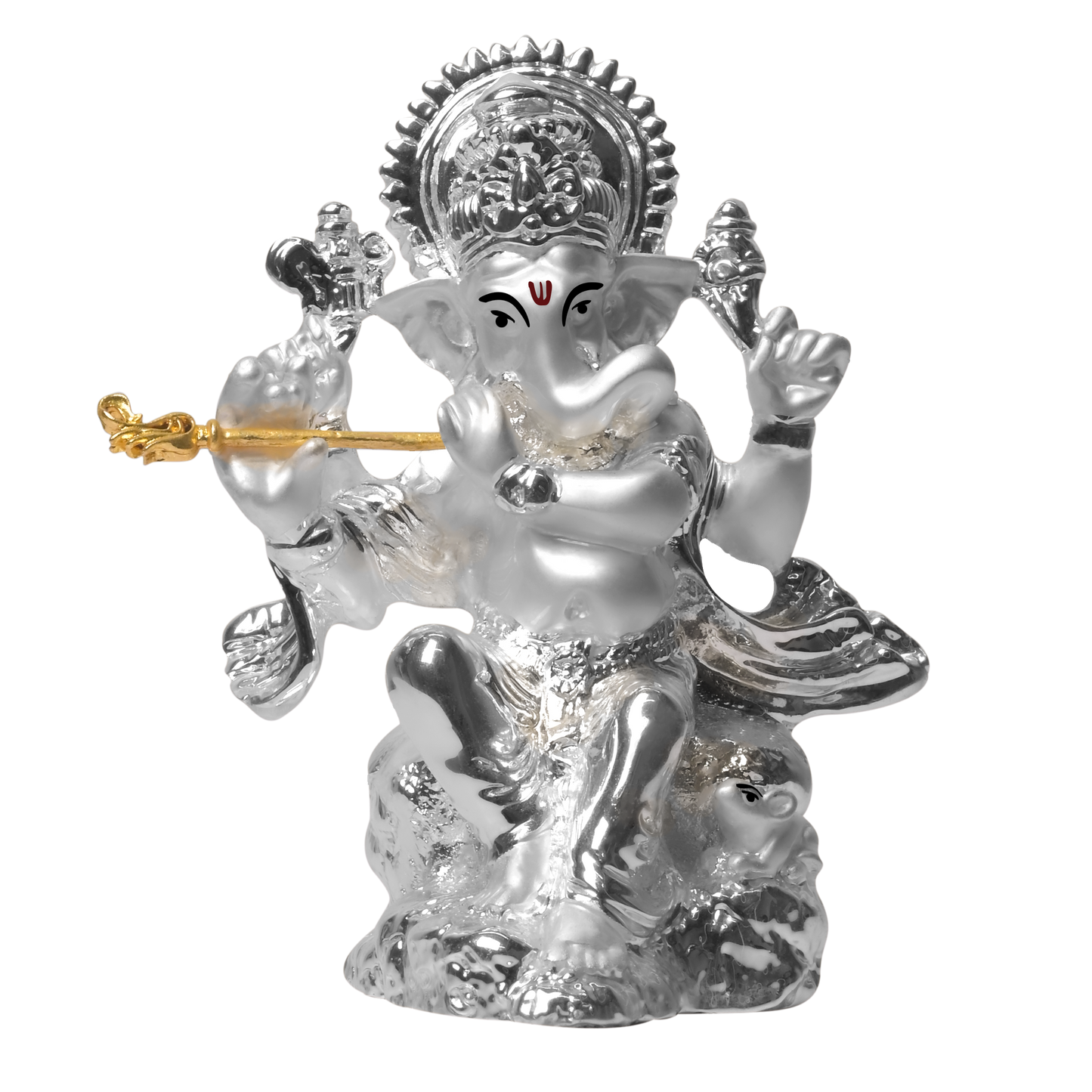 DIVINITI 999 Silver Plated Lord Ganesha With Flute Statue Idol For Home Decor Showpiece, Office, Prosperity, Luxury Gift (3.4x8.5 CM)