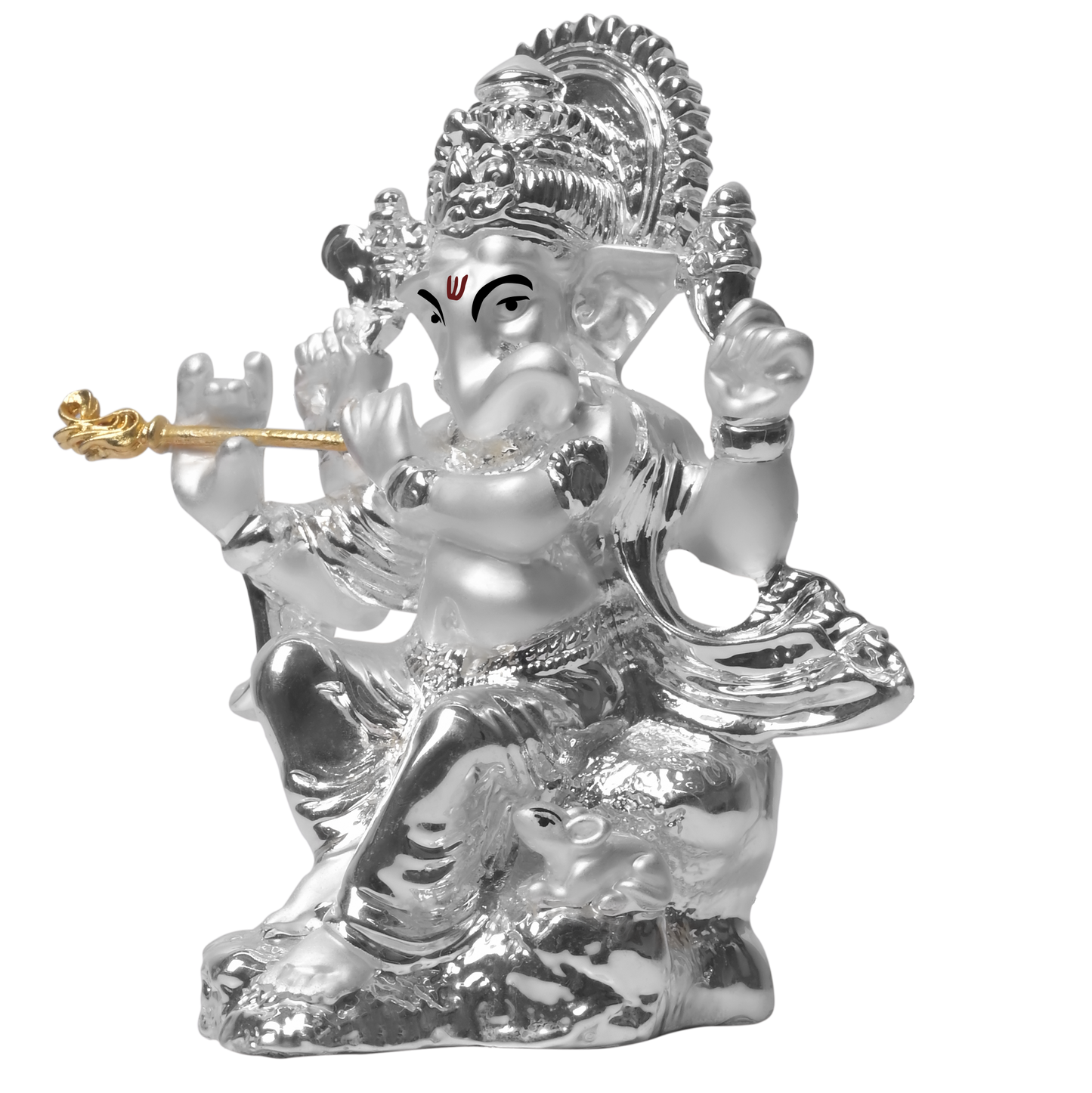DIVINITI 999 Silver Plated Lord Ganesha With Flute Statue Idol For Home Decor Showpiece, Office, Prosperity, Luxury Gift (3.4x8.5 CM)