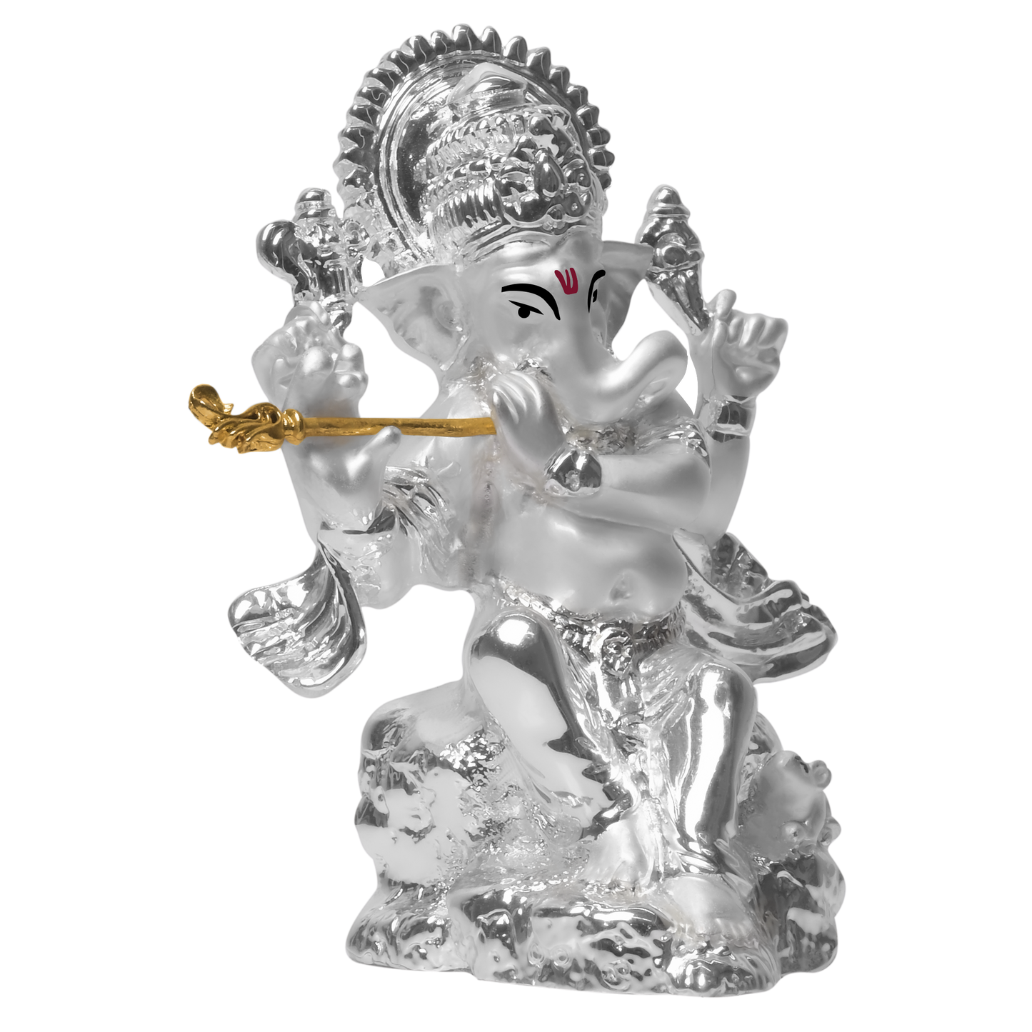 DIVINITI 999 Silver Plated Lord Ganesha With Flute Statue Idol For Home Decor Showpiece, Office, Prosperity, Luxury Gift (3.4x8.5 CM)