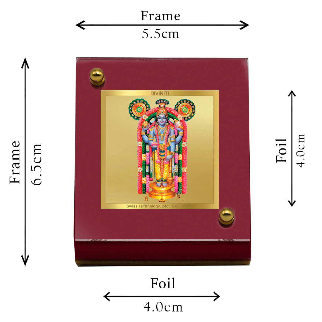 Diviniti 24K Gold Plated Guruvayurappan Ji Frame For Car Dashboard, Home Decor, Table Top (5.5 x 6.5 CM)