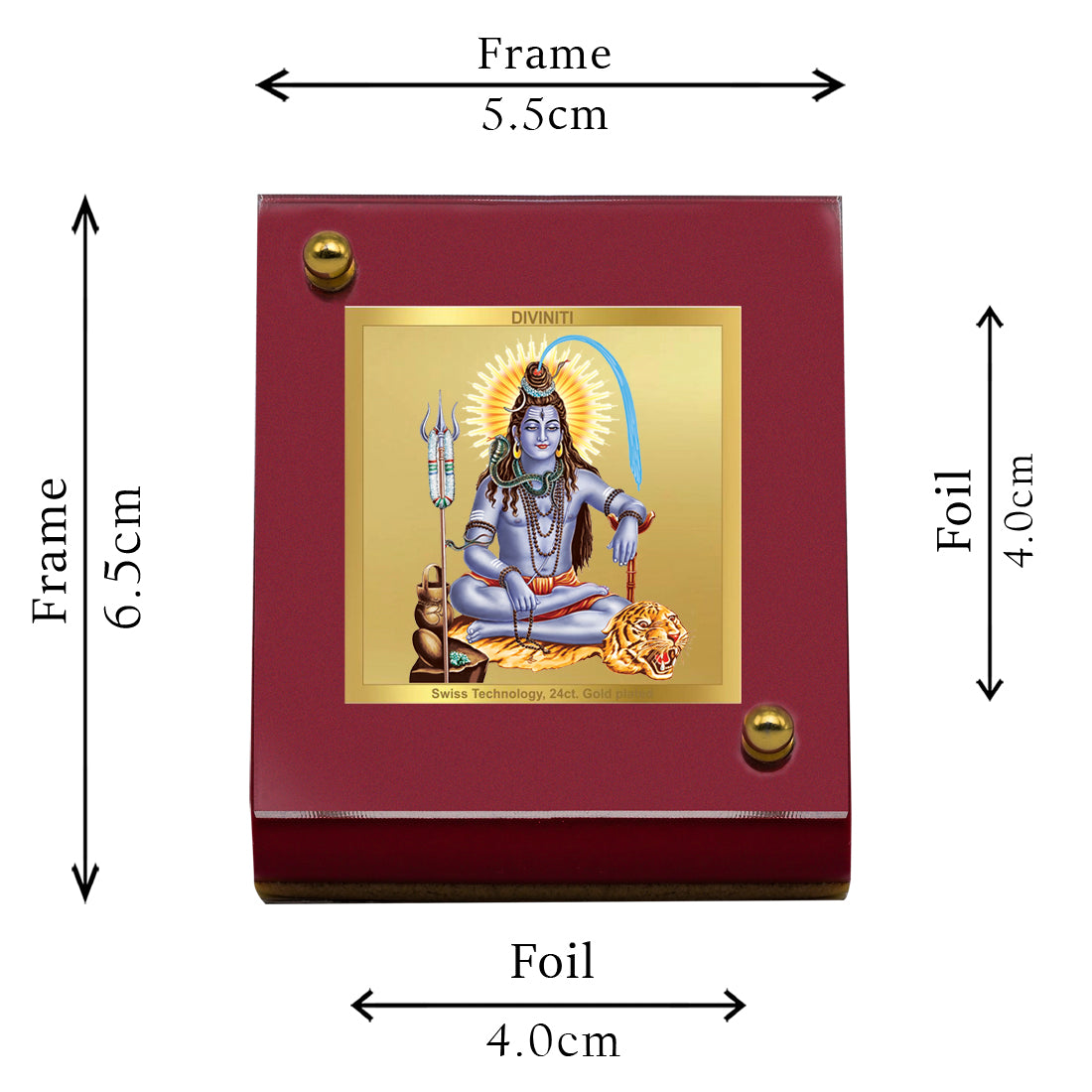 Diviniti 24K Gold Plated Lord Shiva Frame For Car Dashboard, Home Decor, Table, Worship (5.5 x 6.5 CM)