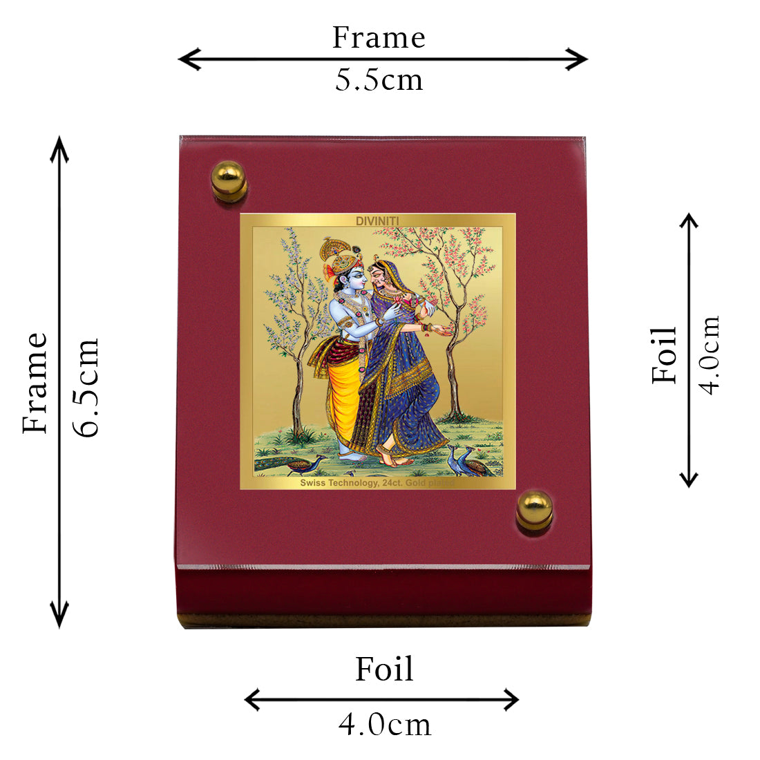 Diviniti 24K Gold Plated Radha Krishna Frame For Car Dashboard, Home Decor, Table Top, Gift (5.5 x 6.5 CM)