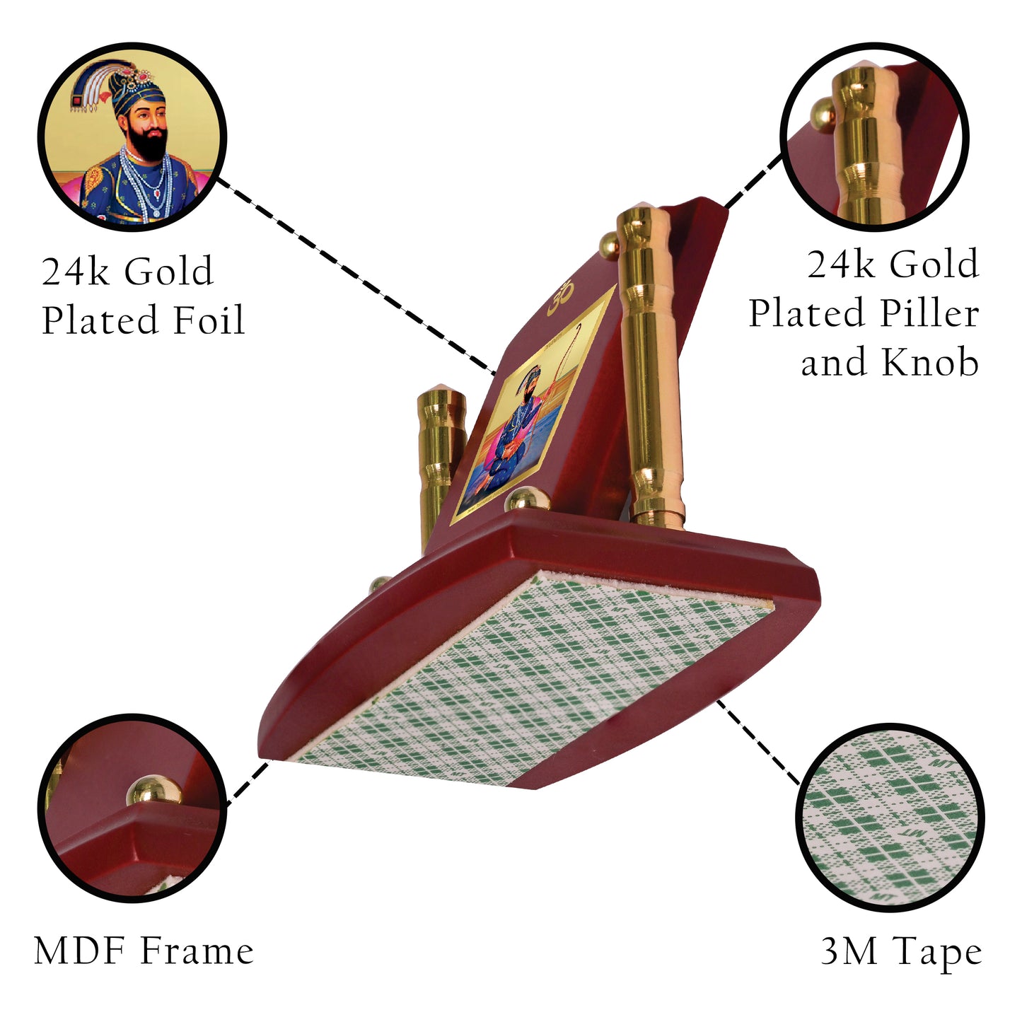 Diviniti 24K Gold Plated Guru Gobind Singh Ji Photo Frame for Car Dashboard, Home Decor, Tabletop, Puja Room, Showpiece and Gift MDF1BP+ (6.5x5.5 CM)