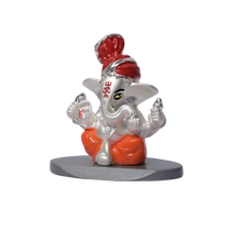 Load image into Gallery viewer, DIVINITI 999 Silver Plated Pagdi Ganesha Idol For Car Dashboard, Home Decor, Table, Gift (7 X 7 CM)
