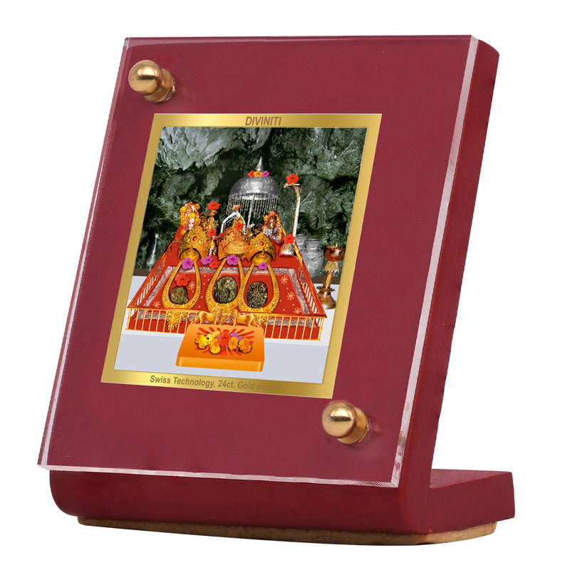 Diviniti 24K Gold Plated Foil Mata Ka Darbar Frame For Car Dashboard, Home Decor, Table Top, Puja and Gift (6.5 x 5.5 CM)