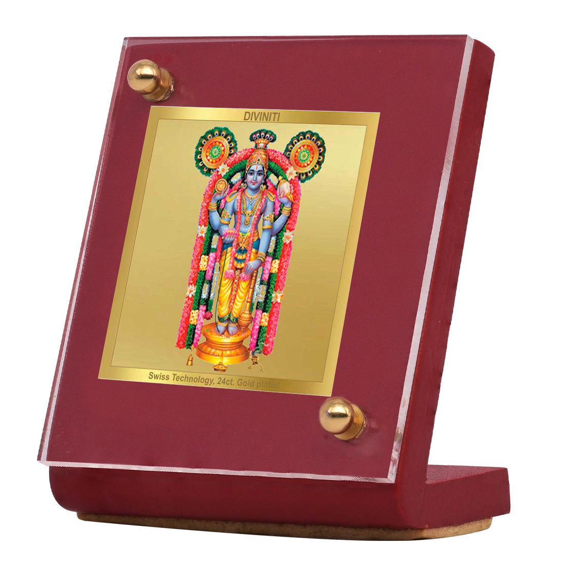 Diviniti 24K Gold Plated Guruvayurappan Ji Frame For Car Dashboard, Home Decor, Table Top (5.5 x 6.5 CM)