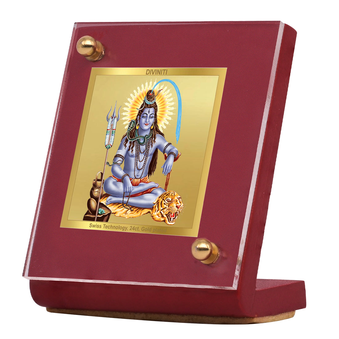 Diviniti 24K Gold Plated Lord Shiva Frame For Car Dashboard, Home Decor, Table, Worship (5.5 x 6.5 CM)