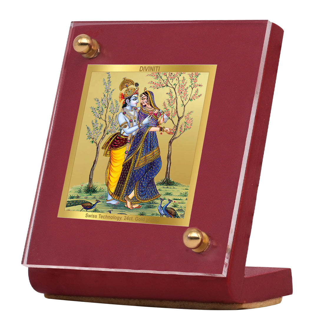 Diviniti 24K Gold Plated Radha Krishna Frame For Car Dashboard, Home Decor, Table Top, Gift (5.5 x 6.5 CM)
