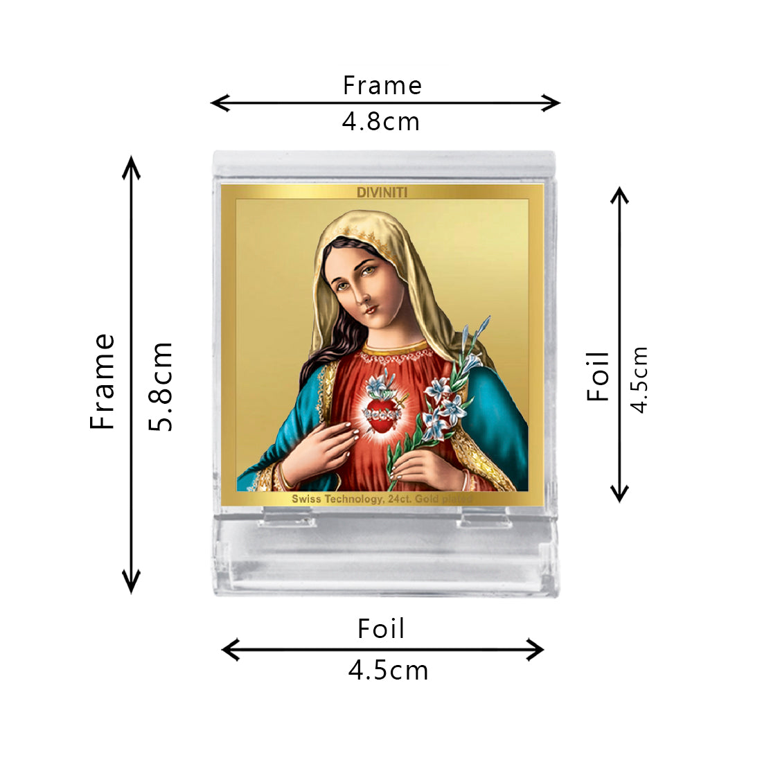Diviniti 24K Gold Plated Mother Mary Acrylic Frame for Car Dashboard, Home Decor, Tabletop, Festival Gift ACF3A (5.8x4.8 CM)