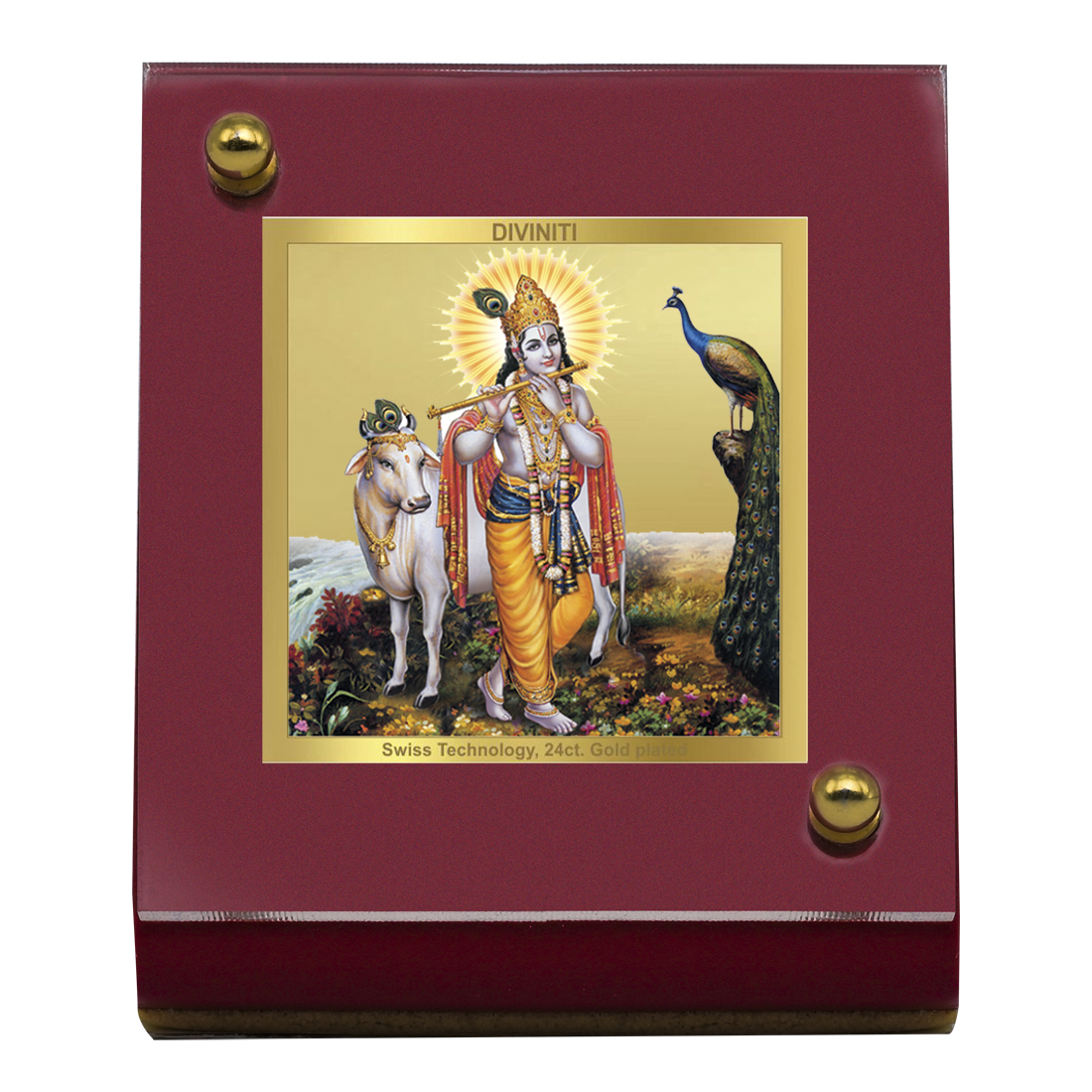 DIVINITI 24K Gold Plated Krishna Ji Photo Frame For Car Dashboard, Tab