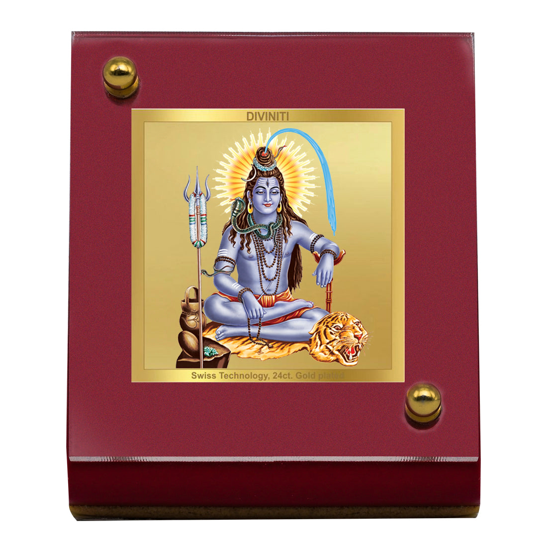 Diviniti 24K Gold Plated Lord Shiva Frame For Car Dashboard, Home Decor, Table, Worship (5.5 x 6.5 CM)