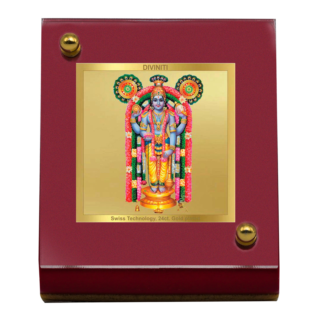 Diviniti 24K Gold Plated Guruvayurappan Ji Frame For Car Dashboard, Home Decor, Table Top (5.5 x 6.5 CM)