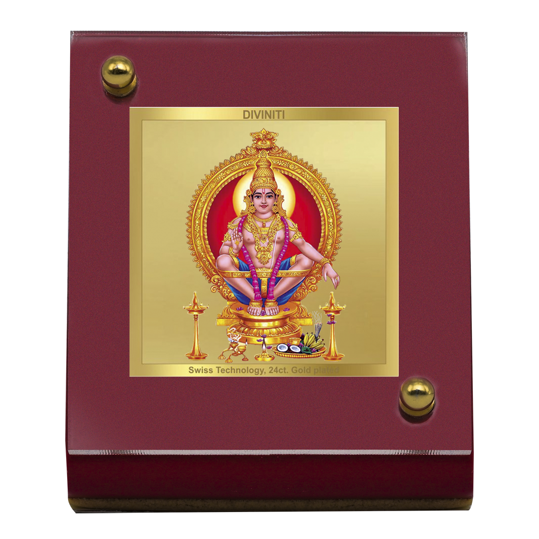 DIVINITI 24K Gold Plated Ayyappan Ji Photo Frame For Car Dashboard, Ta