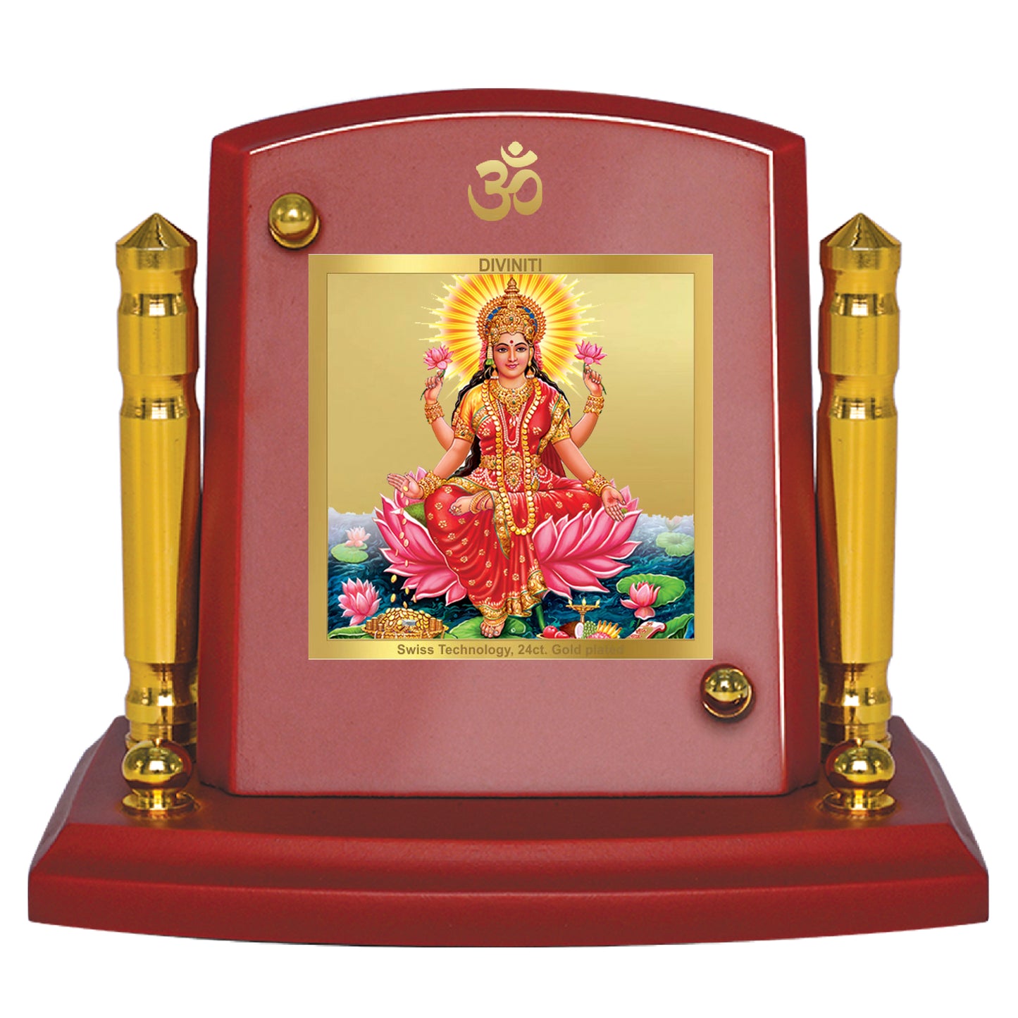 Diviniti 24K Gold Plated Laxmi Ji Photo Frame for Car Dashboard, Home Decor, Tabletop, Puja Room, Showpiece and Gift MDF1BP+ (6.5x5.5 CM)