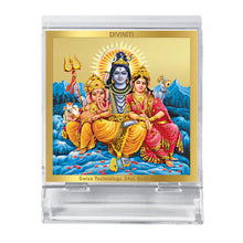 Load image into Gallery viewer, Diviniti 24K Gold Plated Shiv Parivar Frame For Car Dashboard, Home Decor, Puja Room (5.8 x 4.8 CM)
