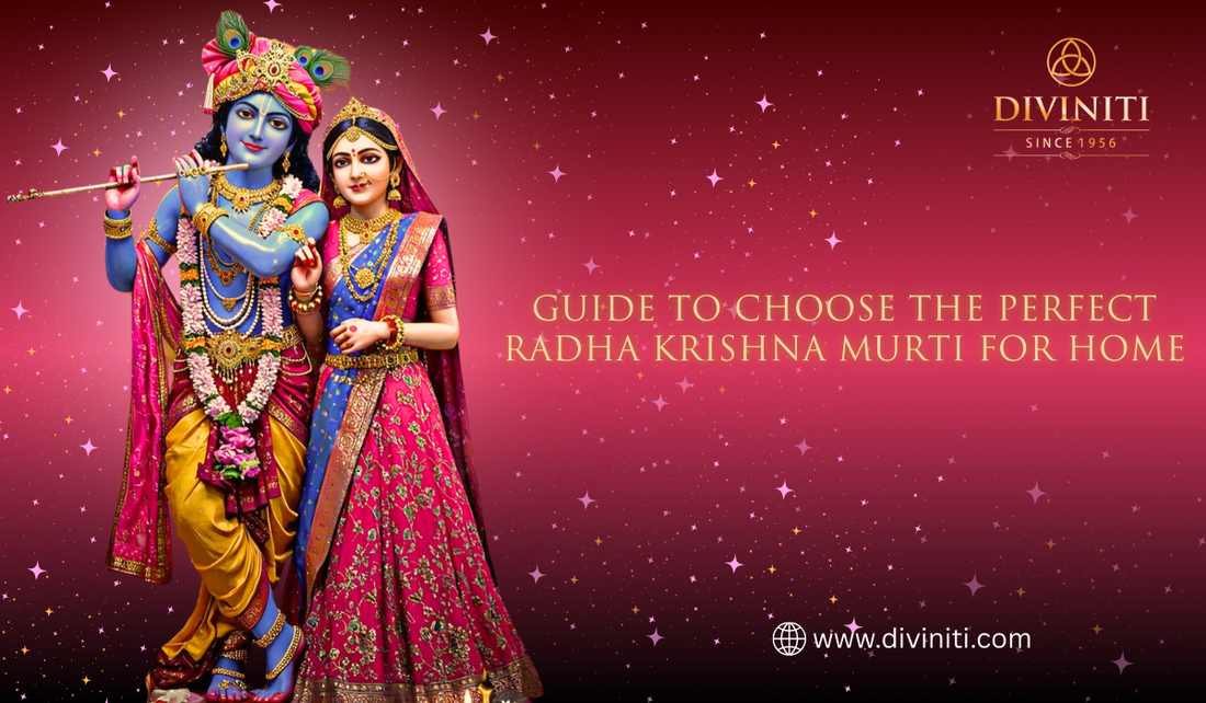 this image shows radh krishna standing together alos there is text mentioned diviniti.com 