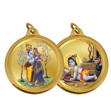 Load image into Gallery viewer, Diviniti 24K Double sided Gold Plated Pendant  RADHA KRISHNA &amp; LADDU GOPAL|18 MM Flip Coin (1 PCS)
