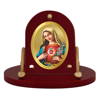 Diviniti 24K Gold Plated Foil Mother Mary Frame for Car Dashboard, Home Decor, Table & Office (8x9 CM)