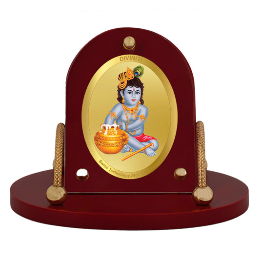 Diviniti 24K Gold Plated Foil Bal Gopal Frame for Car Dashboard, Home Decor, Table & Office (8 CM x 9 CM)