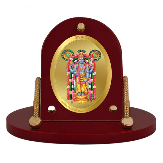 Diviniti 24K Gold Plated Foil Guruvayurappan Frame for Car Dashboard, Home Decor, Table & Office (8 CM x 9 CM)