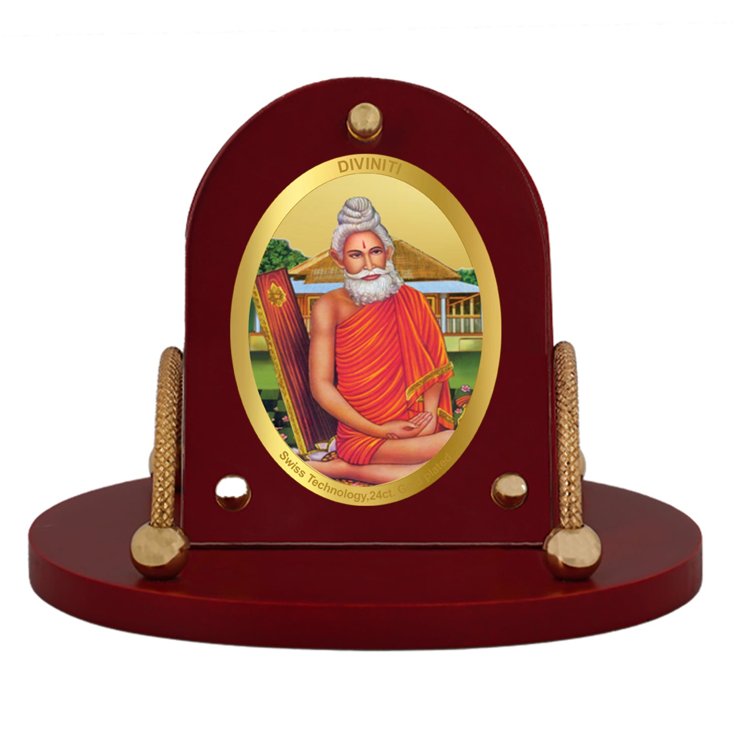 Diviniti 24K Gold Plated Foil Baba Lokenath Frame for Car Dashboard, Home Decor, Table & Office (8 CM x 9 CM)