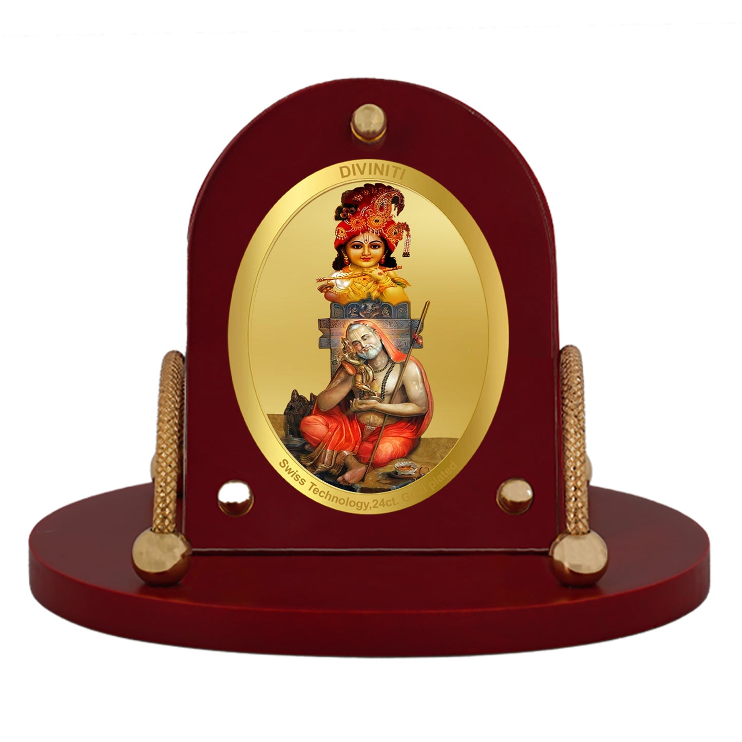 Diviniti 24K Gold Plated Foil Raghavendra Swami Frame for Car Dashboard, Home Decor, Table & Office (8 x 9 CM)