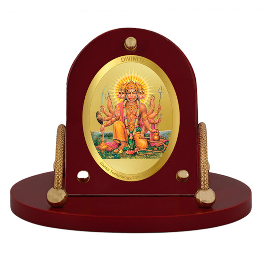 Diviniti 24K Gold Plated Foil Panchmukhi Hanuman Frame for Car Dashboard, Home Decor, Table & Office (8 CM x 9 CM)