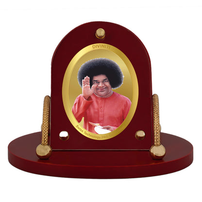 Diviniti 24K Gold Plated Foil Sathya Sai Baba Frame for Car Dashboard, Home Decor, Table & Office (8 CM x 9 CM)