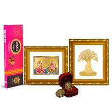 Load image into Gallery viewer, Diviniti Diwali Festival Combo Pack Of 24K Gold Plated Laxmi Ganesha and Boddhi Tree Photo Frame With 24K Gold Plated Laxmi Ganesha Coins &amp; OMG Rose Incense Sticks For Deepawali Pooja