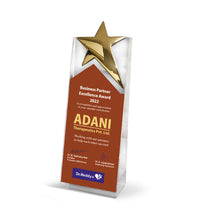 Load image into Gallery viewer, Customized Acrylic Trophy with Matter Printed &amp; Metal Star For Corporate Gifting
