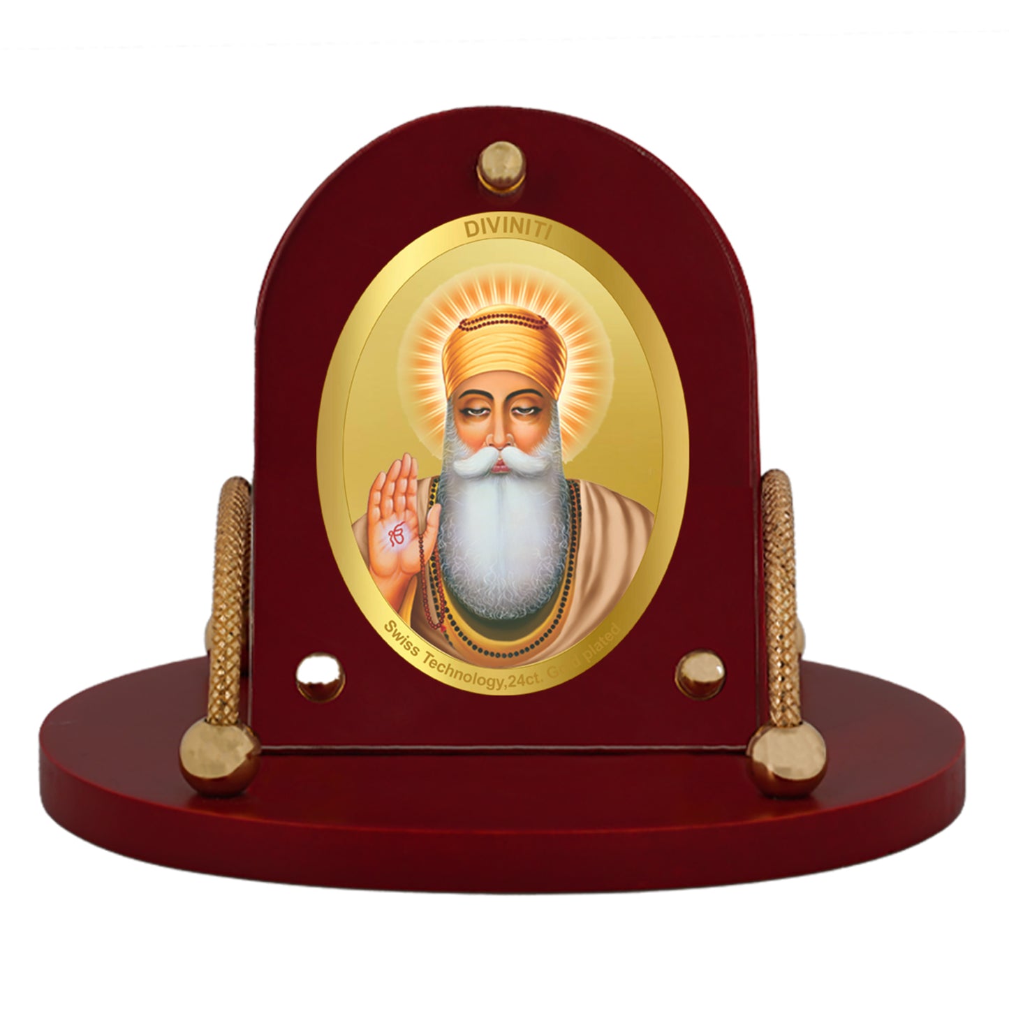 Diviniti 24K Gold Plated Foil Guru Nanak Dev Ji Frame for Car Dashboard, Home Decor, Table & Office (8 CM x 9 CM)