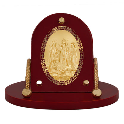 Diviniti 24K Gold Plated Foil Ram Darbar Frame for Car Dashboard, Home Decor, Table & Office (8 CM x 9 CM)