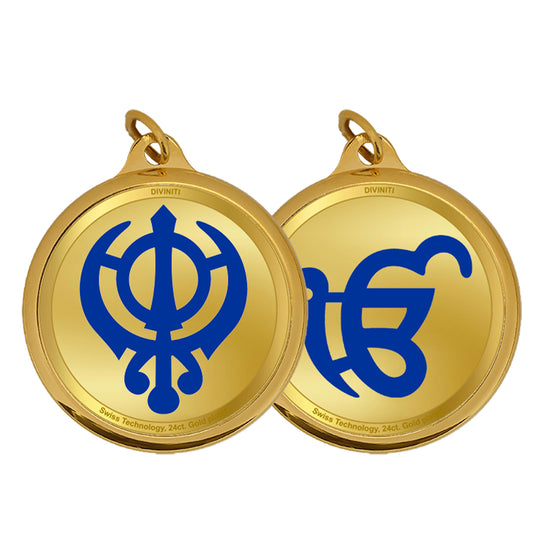Diviniti 24K Double sided Gold Plated Pendant KHANDA SAHIB & IK ONKAR |18 MM Flip Coin (1 PCS)
