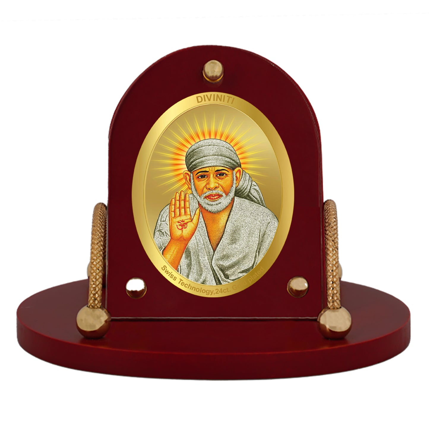 Diviniti 24K Gold Plated Foil Sai Baba Frame for Car Dashboard, Home Decor, Table & Office (8 CM x 9 CM)