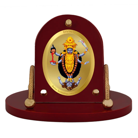 Diviniti 24K Gold Plated Foil Maa Kali Frame for Car Dashboard, Home Decor, Table & Office (MDF 7D+) (8 CM x 9 CM)