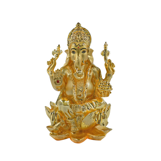 DIVINITI 24K Gold Plated Lord Ganesha Idol | Exquisite Divine Statue for Home Decor, Office, Pooja Room & Gift (18x12 CM)