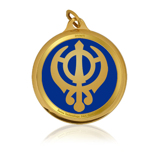 Diviniti 24K Gold Plated  Khanda Sahib & Ik Onkar 22MM Double Sided Pendant For Men, Women & Kids