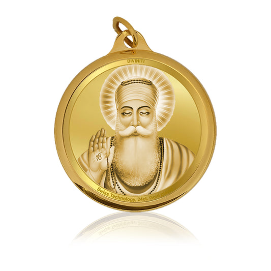Diviniti 24K Gold Plated Foil 22MM Double Sided Pendant Guru Nanak Dev Ji and Sachkhand Shri Darbar Sahib (Golden Temple)