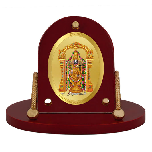 Diviniti 24K Gold Plated Foil Balaji Frame for Car Dashboard, Home Decor, Table & Office (8 CM x 9 CM)